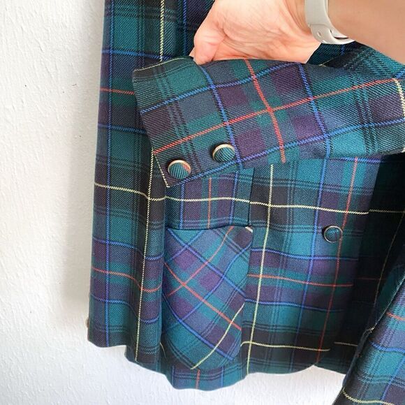 Vintage Tartan Plaid Pure Virgin Wool Blazer Women’s Med Green Single Breasted - Picture 5 of 9